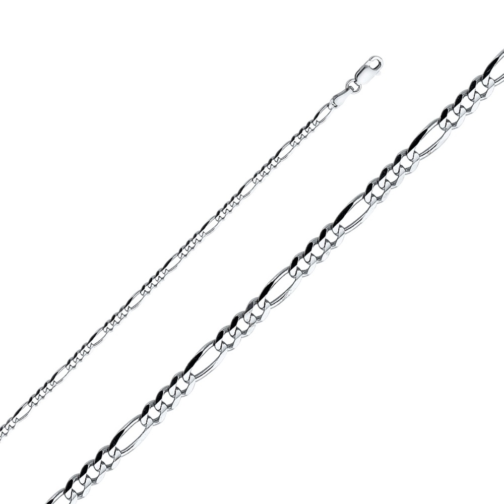 14K White 3.1mm Figaro 3+1 Concave Chain - 20"